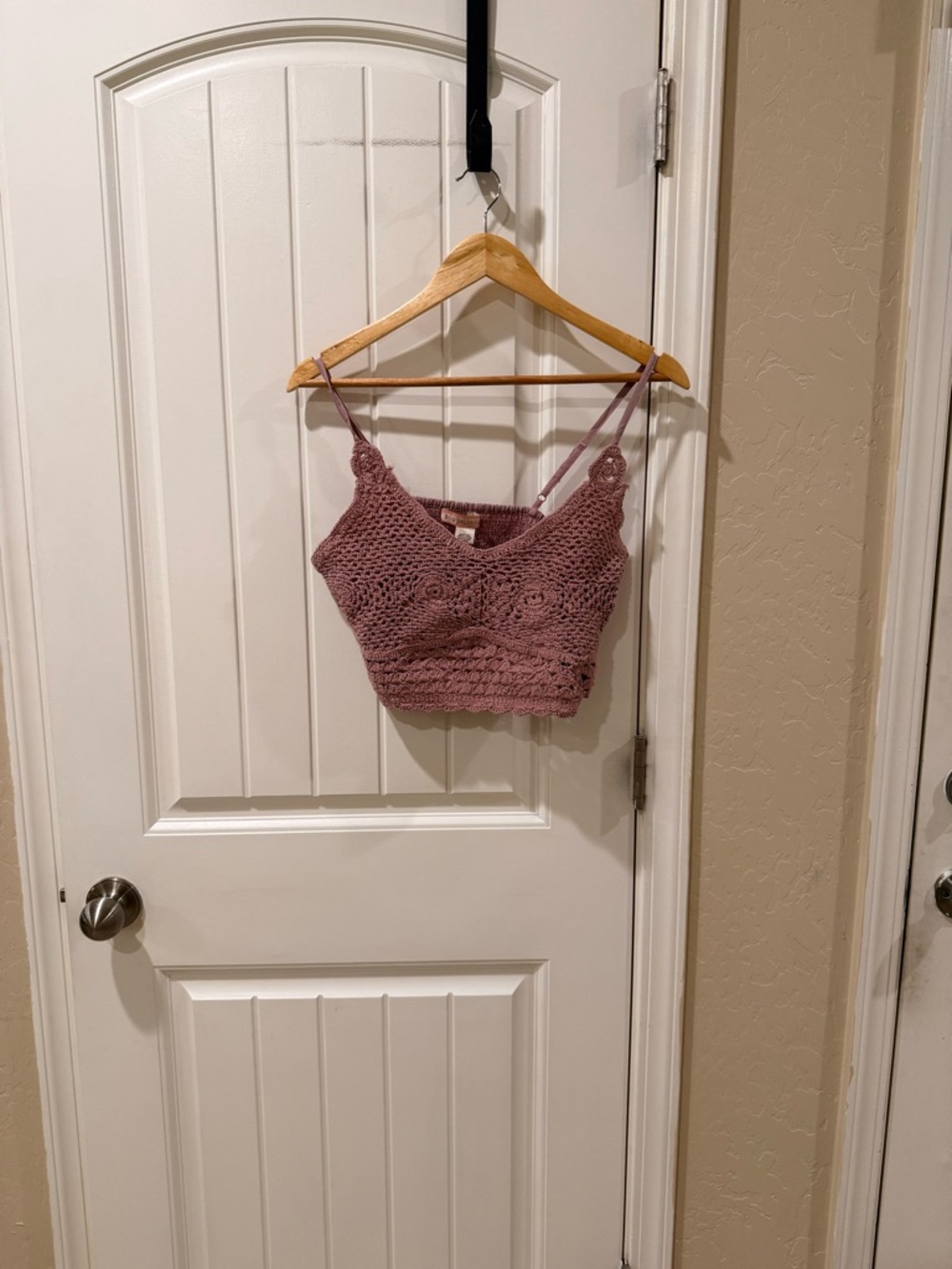 B.O.G. Collective Crochet Crop Top Large Mauve Pink Boho Handmade NWT Festival